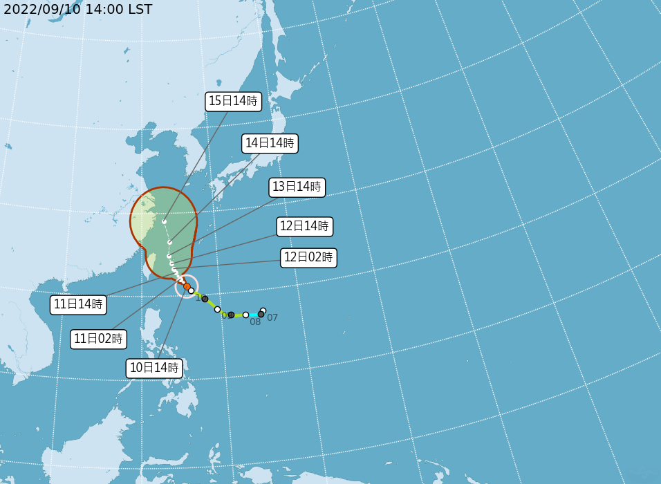 梅花颱風路徑潛勢圖。（圖／氣象局提供）