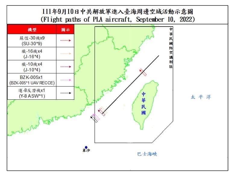 共機進入台海周邊空域活動示意圖。(圖/國防部提供)