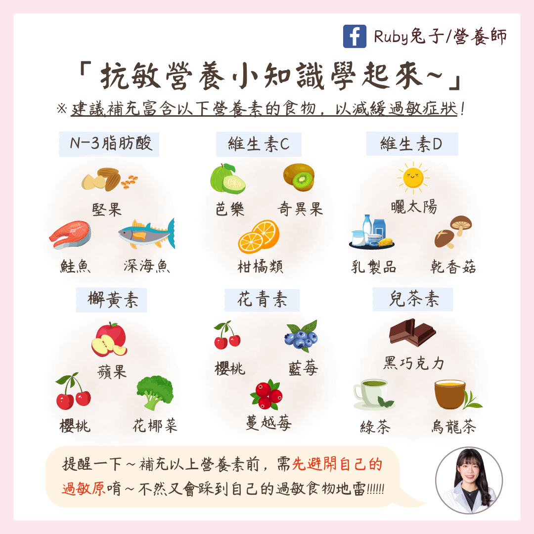 營養師分享抗敏營養小知識。(圖/翻攝自Ruby兔子/營養師臉書)