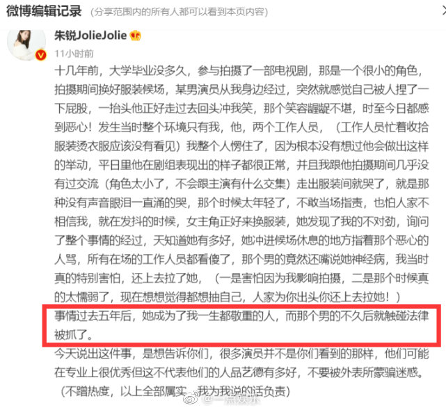 朱銳指控遭男星襲臀。(圖/翻攝微博)