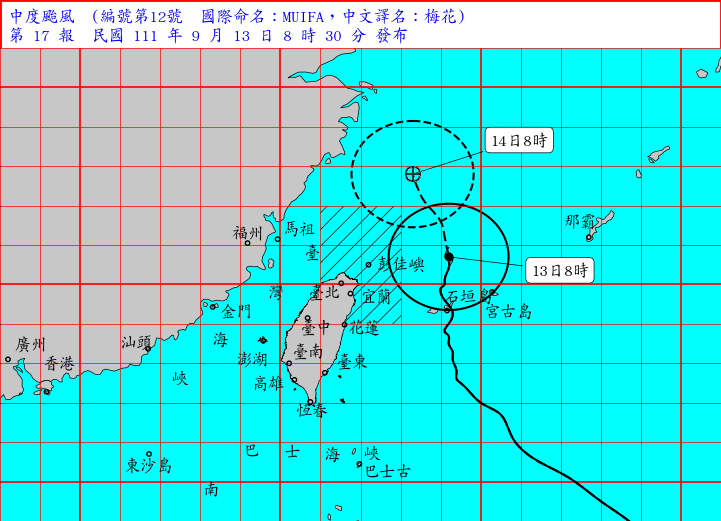 颱風預計在遠離台灣。(圖/中央氣象局)