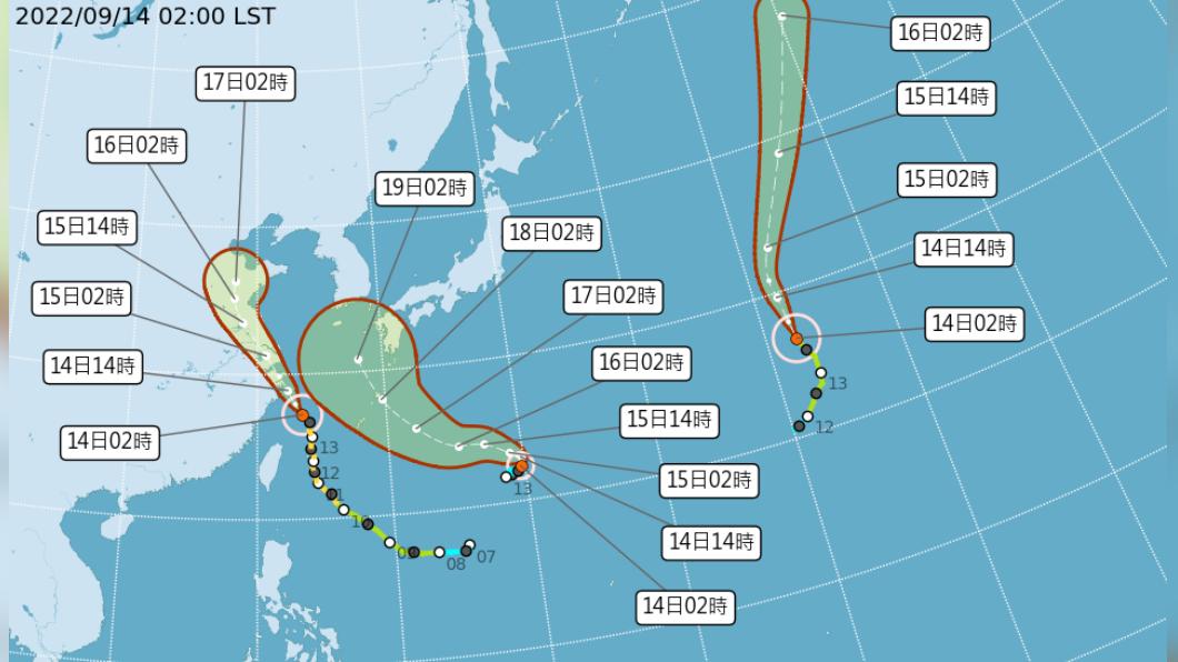 三颱路徑圖,南瑪都將大迴轉北上。(圖/中央氣象局)