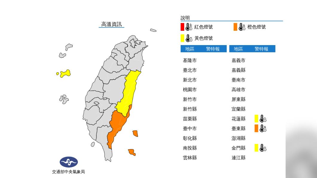 氣象局發布高溫資訊。(圖/中央氣象局)