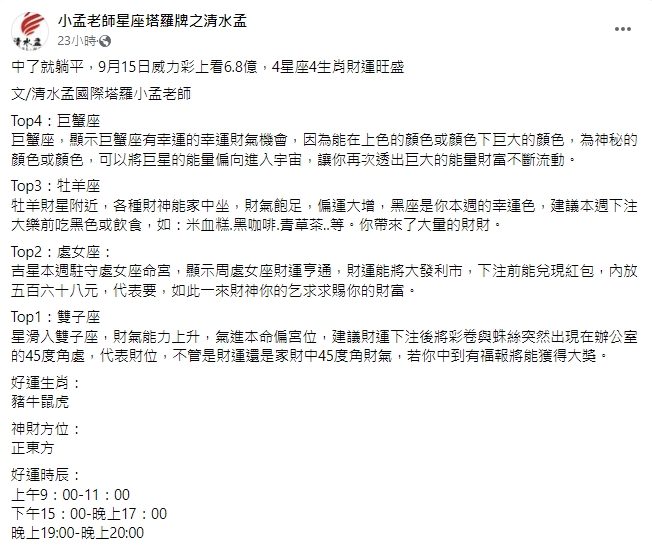 小孟老師盤點出8款人財運極旺。(圖/翻攝自小孟老師臉書)