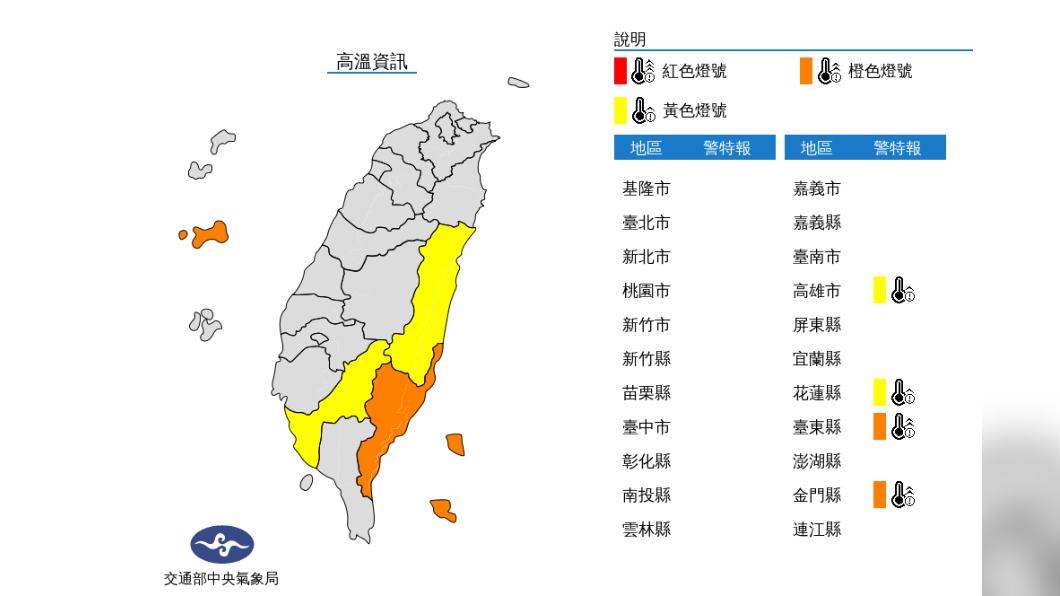 氣象局針對4縣市發布高溫資訊。(圖/中央氣象局)