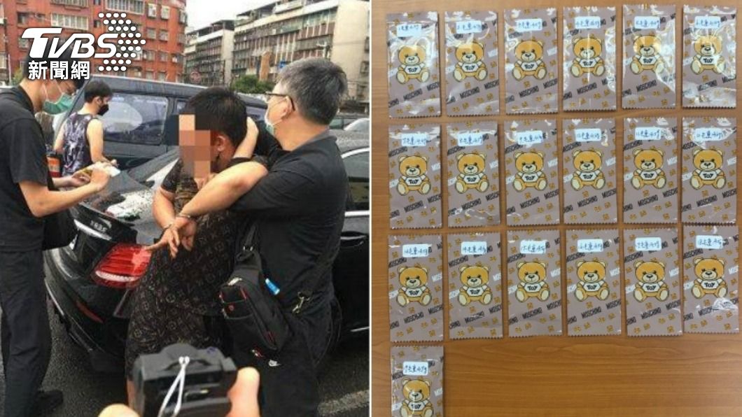 張姓男子被警方逮捕，現場起獲毒品咖啡包。（圖／TVBS）