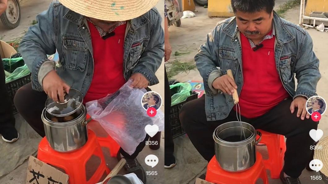劉金八個月沒戲拍,到早市賣茶葉蛋。(圖/翻攝自劉金抖音)