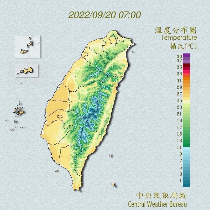 今日屬於舒適到偏涼的天氣型態，中南部日夜溫差稍大。（圖／中央氣象局）