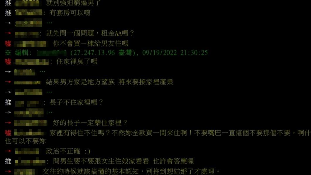 針對婚後的住處問題,網友們正反論戰激烈。(圖/翻攝自PTT)