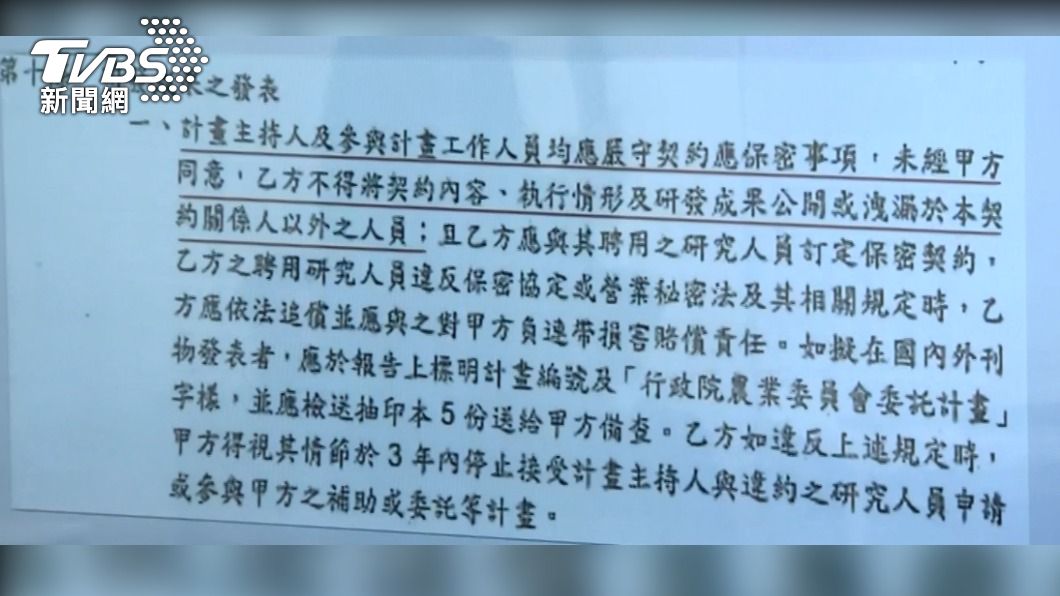 張善政公布與農委會的保密合約內容。（圖／TVBS）