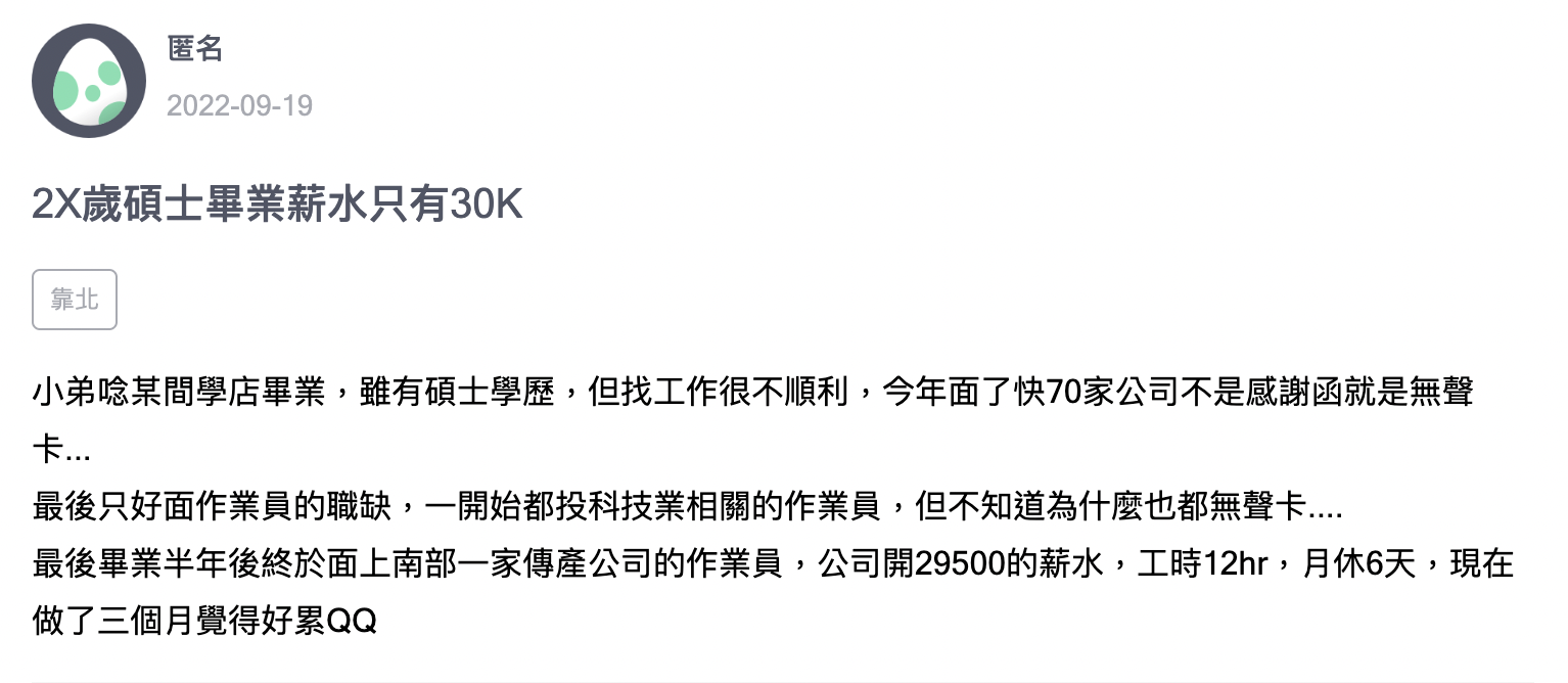 網友苦嘆自己碩士畢業找工作很難。(圖/翻攝自zuvio)