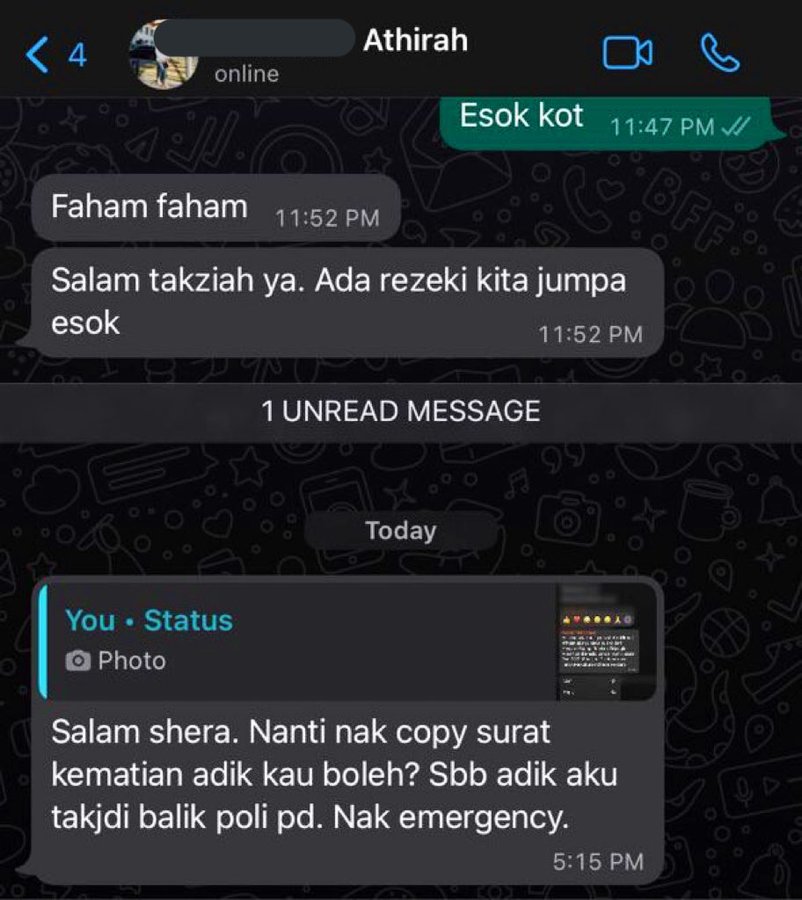 事後女網友將和友人對話紀錄分享上網。(圖/翻攝自推特Asyraff MF @asyraffmfauzi)