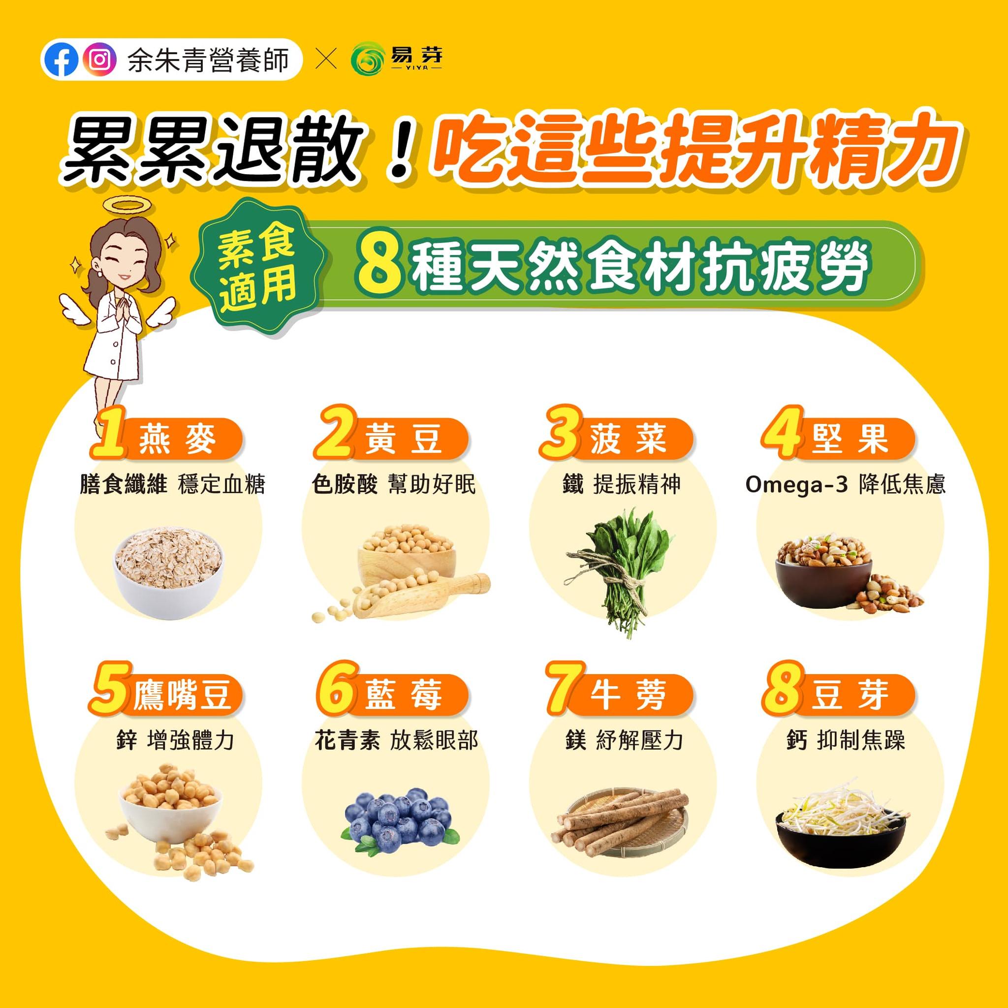 余朱青點名8食材可抗疲勞。(圖/翻攝自余朱青臉書)