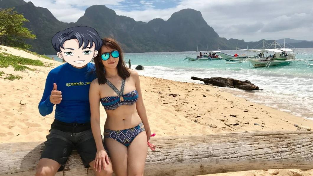 劉芯彤拿和老公去菲律賓玩的照片當作婚紗照。(圖/翻攝自劉芯彤臉書)