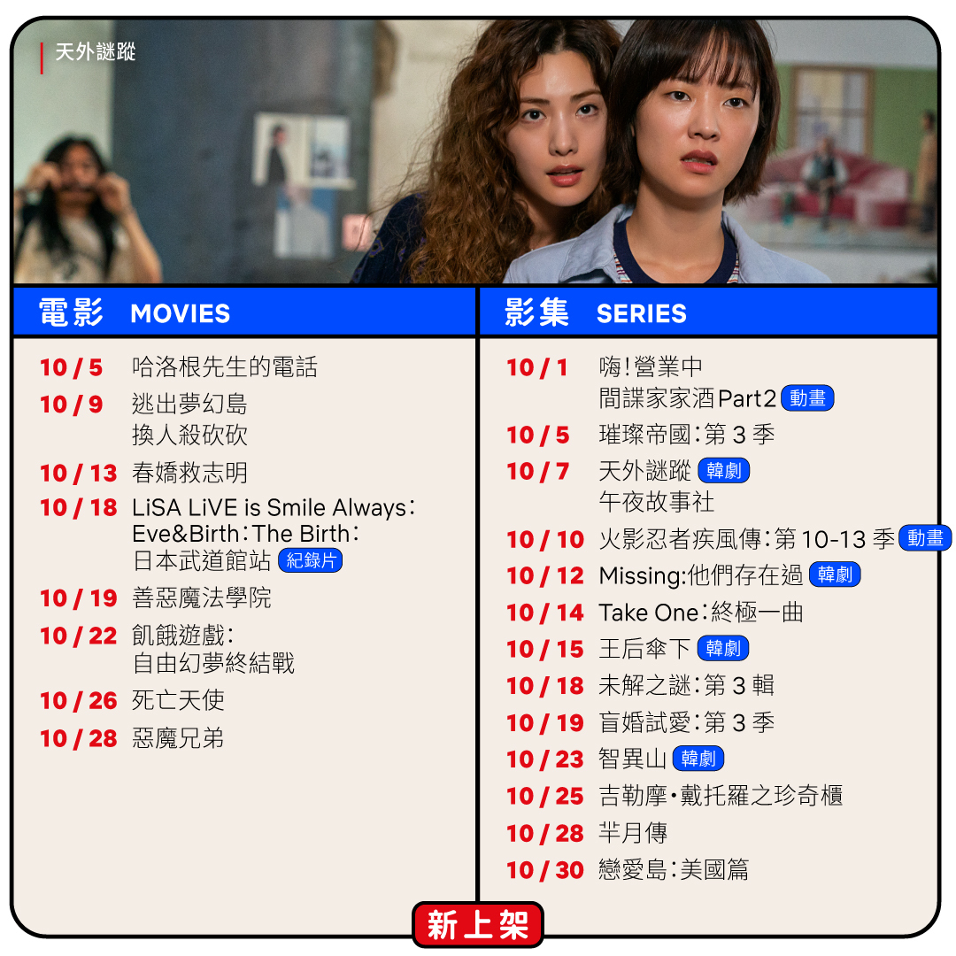 Netflix 10月上架片單。（圖／Netflix臉書）
