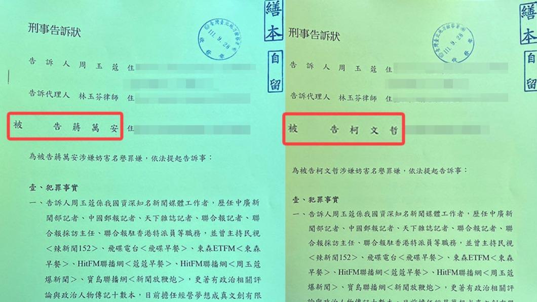 周玉蔻公開刑事告訴狀。(圖/翻攝放言科技傳媒網站)