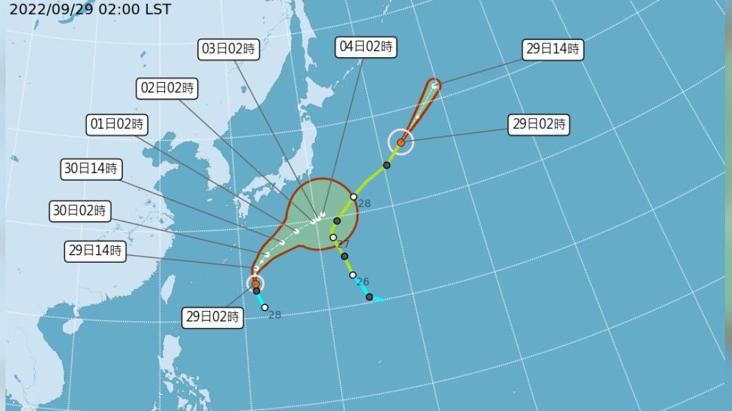 西北太平洋目前仍維持著2個颱風。(圖/中央氣象局)