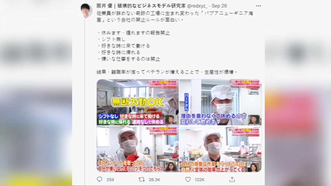 海鮮加工廠的奇葩規定引發網友關注。(圖/翻攝自推特)