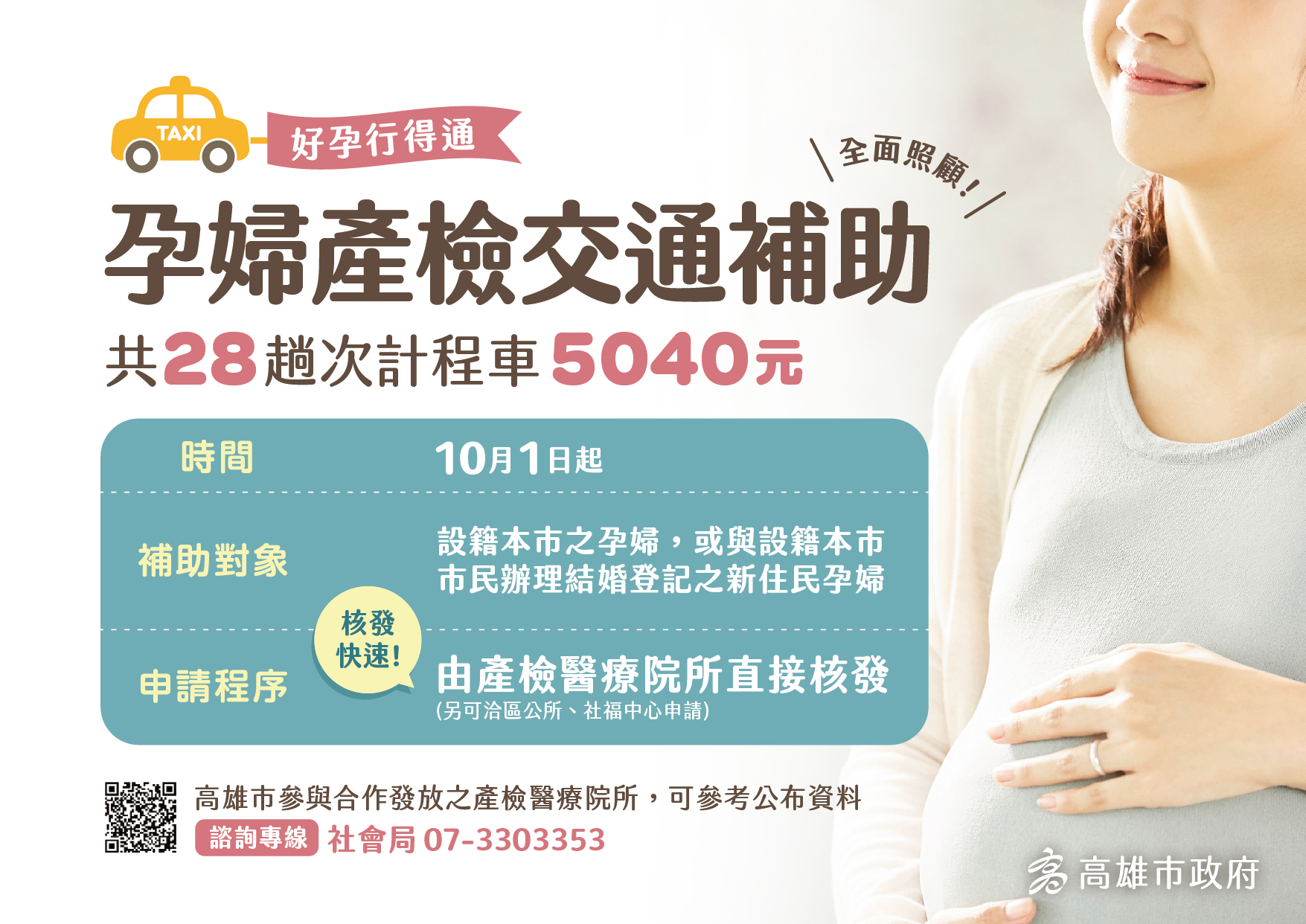 孕婦交通乘車券補助。(圖/翻攝自高雄市社會局臉書)