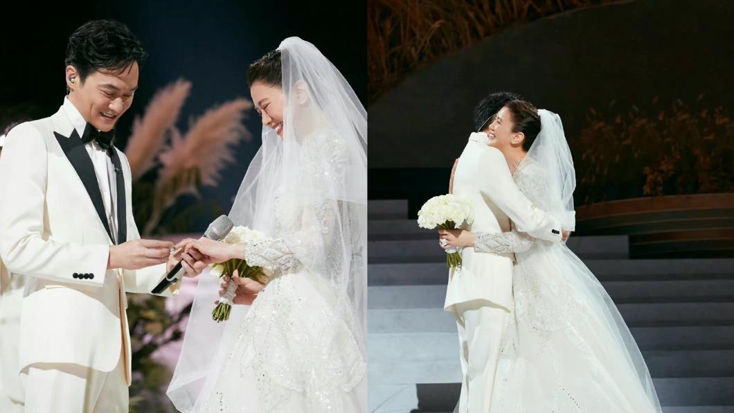 張智霖幫幫袁詠儀戴上婚戒,並深情擁抱。(圖/翻攝自《披荊斬棘》YT官方頻道)