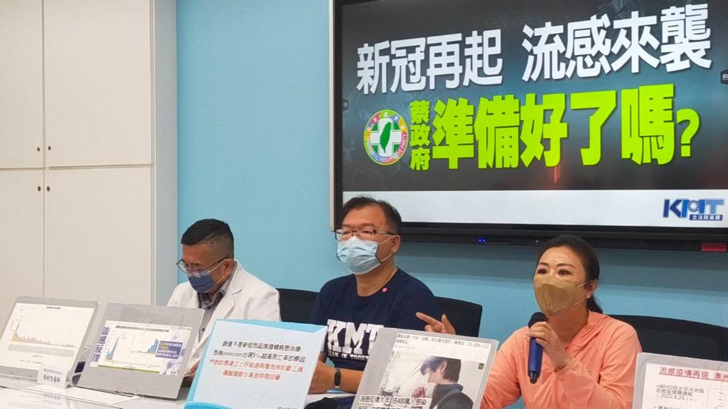 國民黨團今（3）日舉行記者會，反映基層醫療診所在面對新冠和流感雙重夾擊下，亟需要政府採購二合一快篩試劑的呼聲。（圖／國民黨團提供）