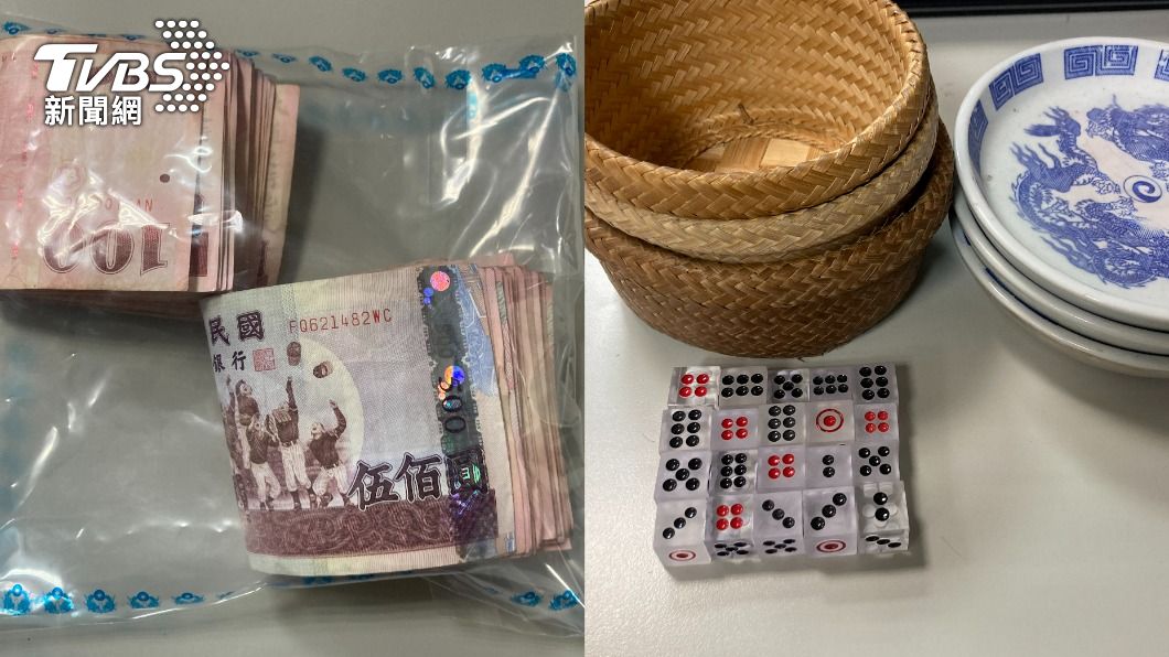 警方查扣賭具與現金。(圖/TVBS)