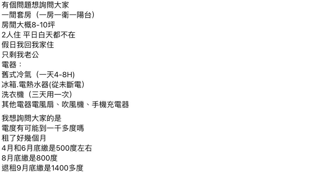 原PO發文。(圖/翻攝自靠北租屋2.0臉書)