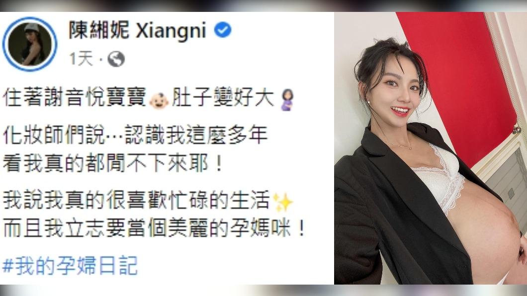 莉婭貼出自己的9個月巨肚。(圖/翻攝自莉婭臉書)