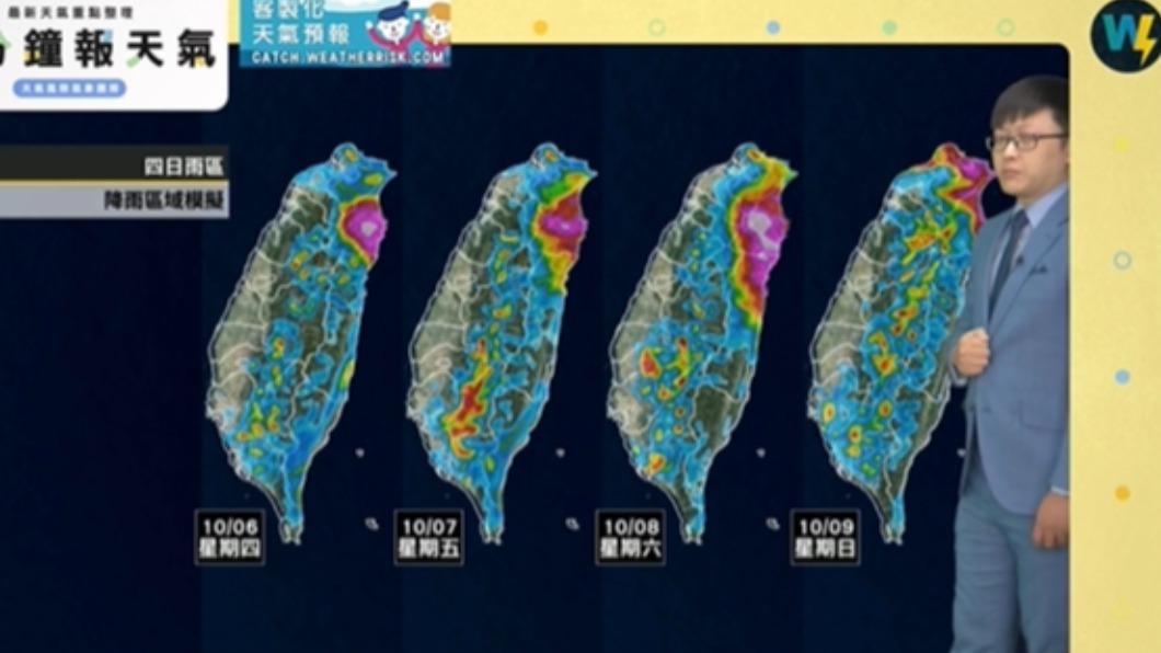 未來四日雨區出爐。(圖/翻攝自天氣風險 WeatherRisk臉書)