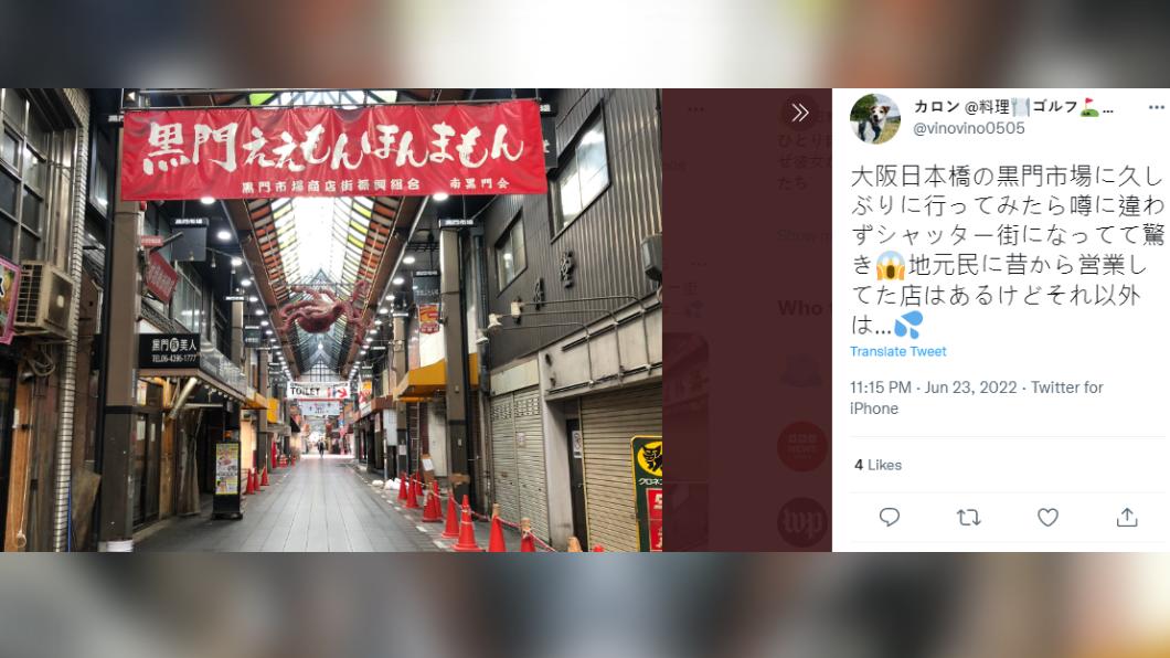 日本民眾6月造訪黑門市場時，發現店家幾乎沒有營業。（圖／翻攝自推特）