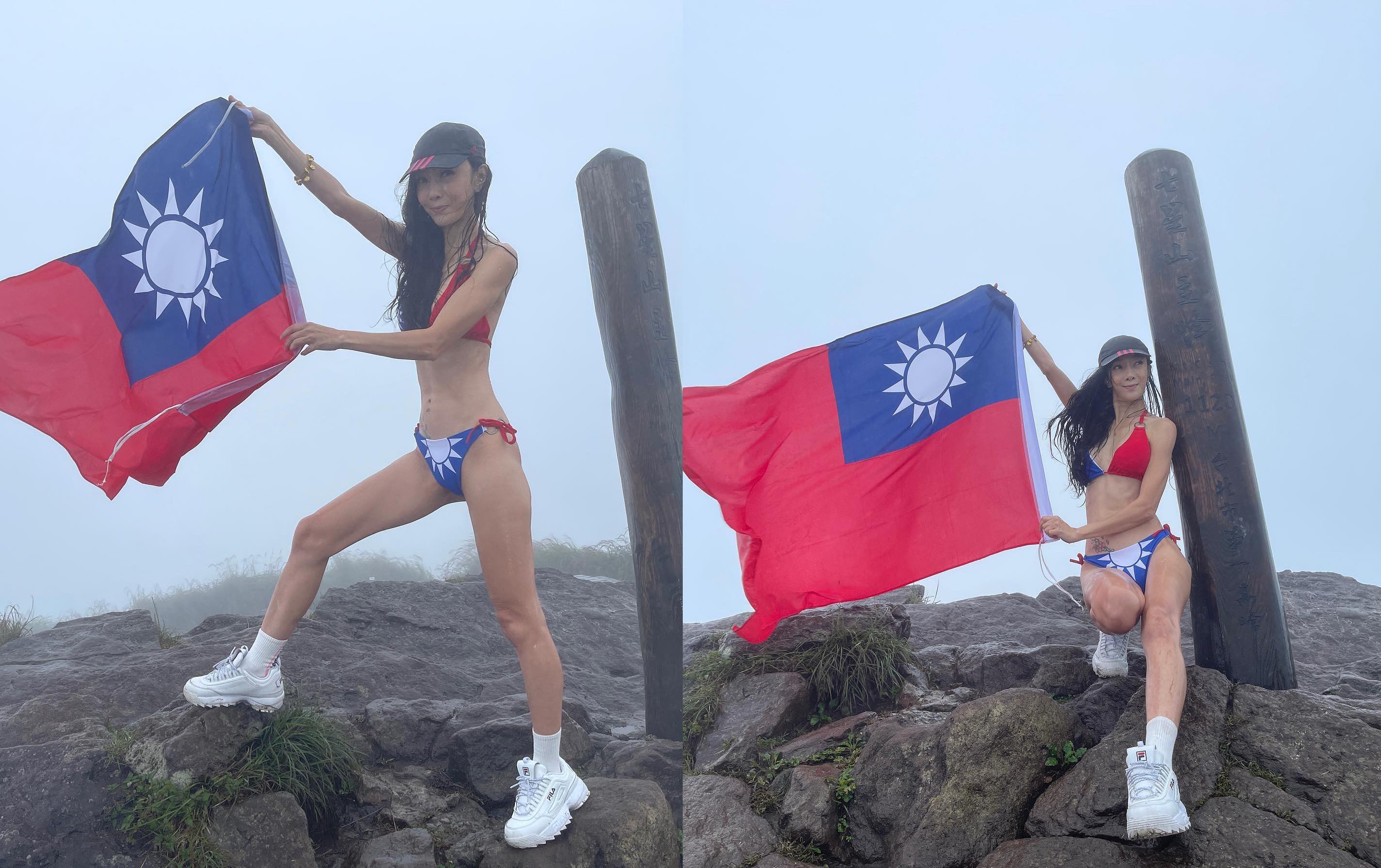 胡文英登山頂大秀國旗比基尼。(圖/翻攝自胡文英IG)