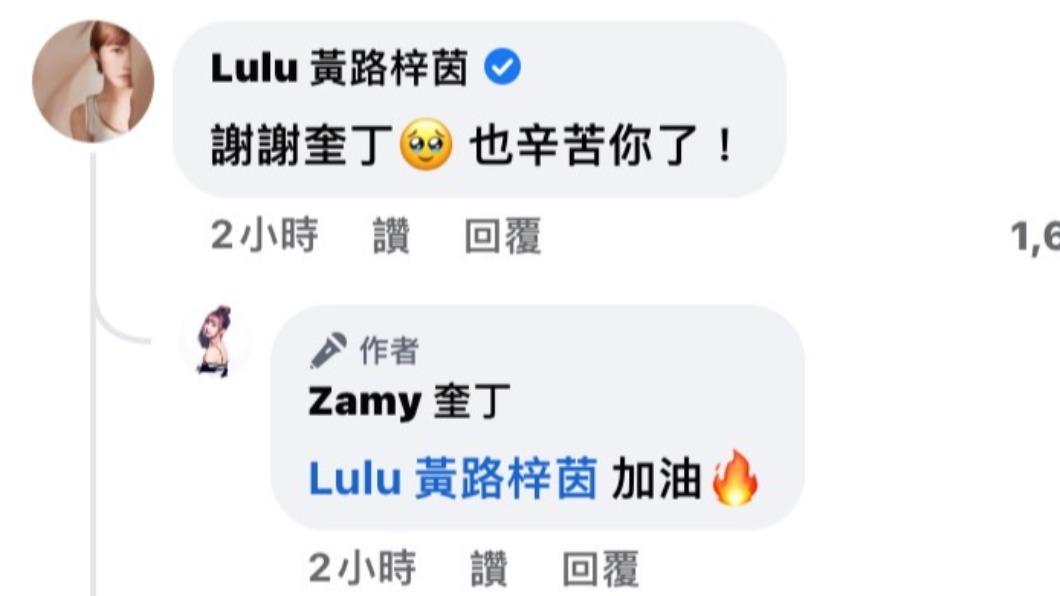 貼文一出，Lulu第一時間回覆。（圖／翻攝自臉書 Zamy奎丁）