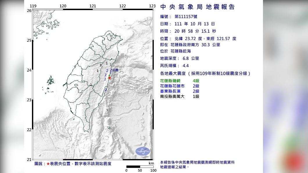 地牛翻身!花蓮發生規模4.4地震 最大震度4級