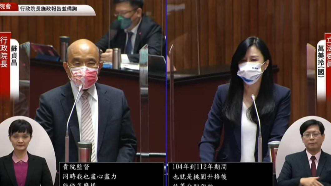 行政院長蘇貞昌、國民黨立委萬美玲（圖／翻攝自國會議事轉播頻道）