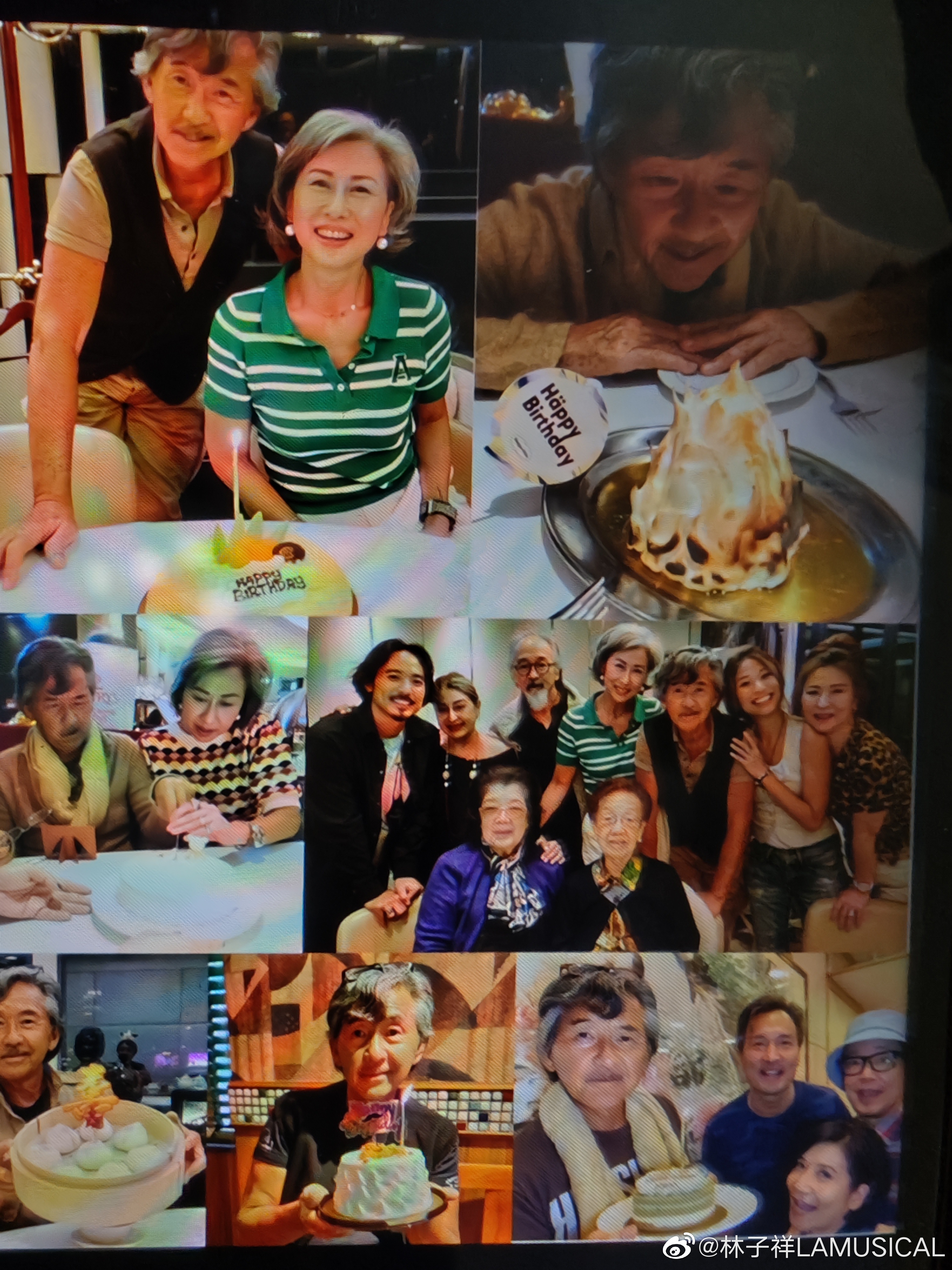 林子祥慶祝75歲生日,事後將多張照片拼成一張組合圖。(圖/翻攝自林子祥微博)