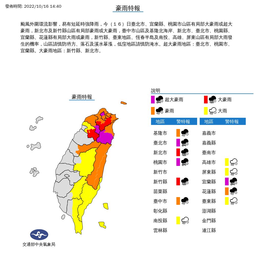 氣象局發布豪雨特報。（圖／氣象局）
