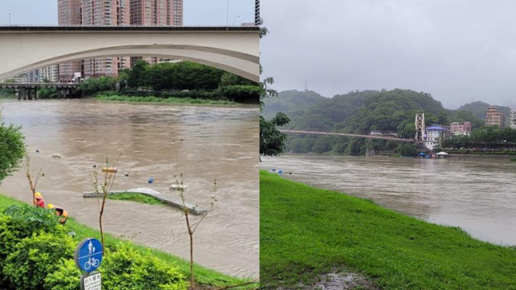 豪雨狂轟!碧潭淹大水「人行道消失」剩椅面 誇張畫面曝