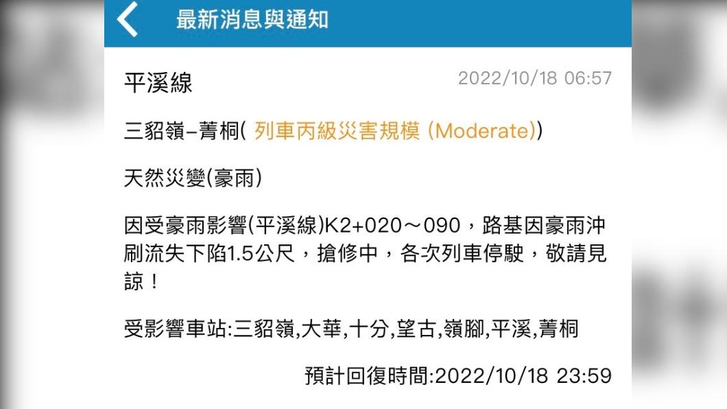 台鐵平溪線全面停駛。（圖／台鐵提供）