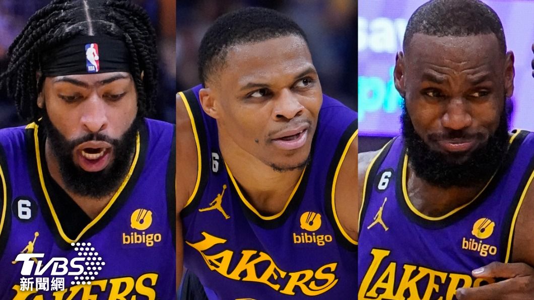 湖人「三巨頭」詹姆斯(LeBron James)、戴維斯(Anthony Davis)、衛斯布魯克(Russell Westbrook)合拿77分,仍無法幫助球隊取勝。(圖/達志影像美聯社)