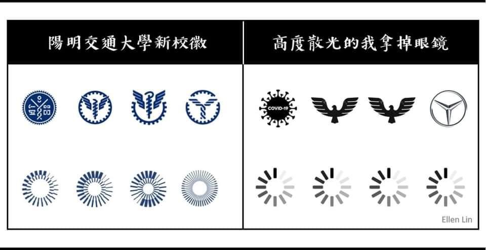 9個圖案中有2個是陽明交大2020年5月曾提出校徽設計。(圖/翻攝陽明交大官網)
