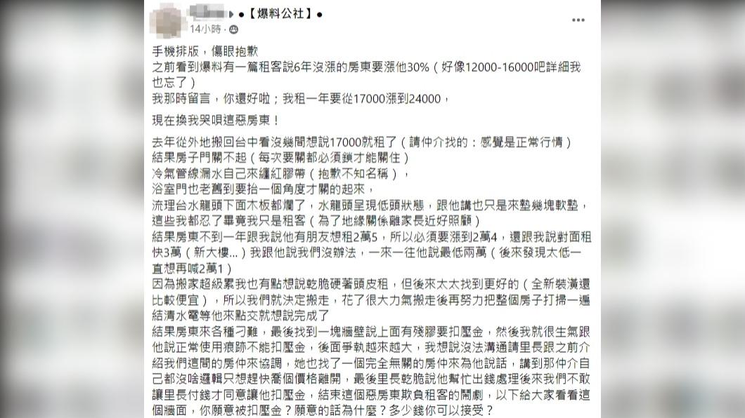 網友抱怨房東。（圖／翻攝自爆料公社臉書）