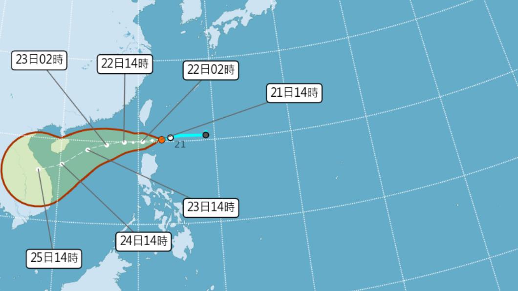 熱帶低氣壓TD26最新路徑。(圖/中央氣象局)