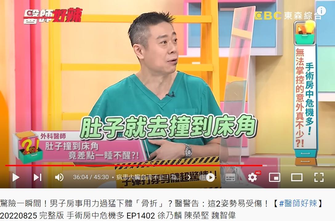 男子腹部大力撞擊到床角。(圖/翻攝自醫師好辣YouTube)