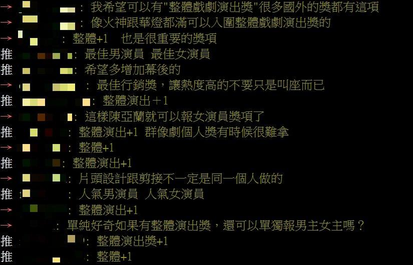 整體演出獎也被許多網友敲碗。（圖／翻攝自PTT）