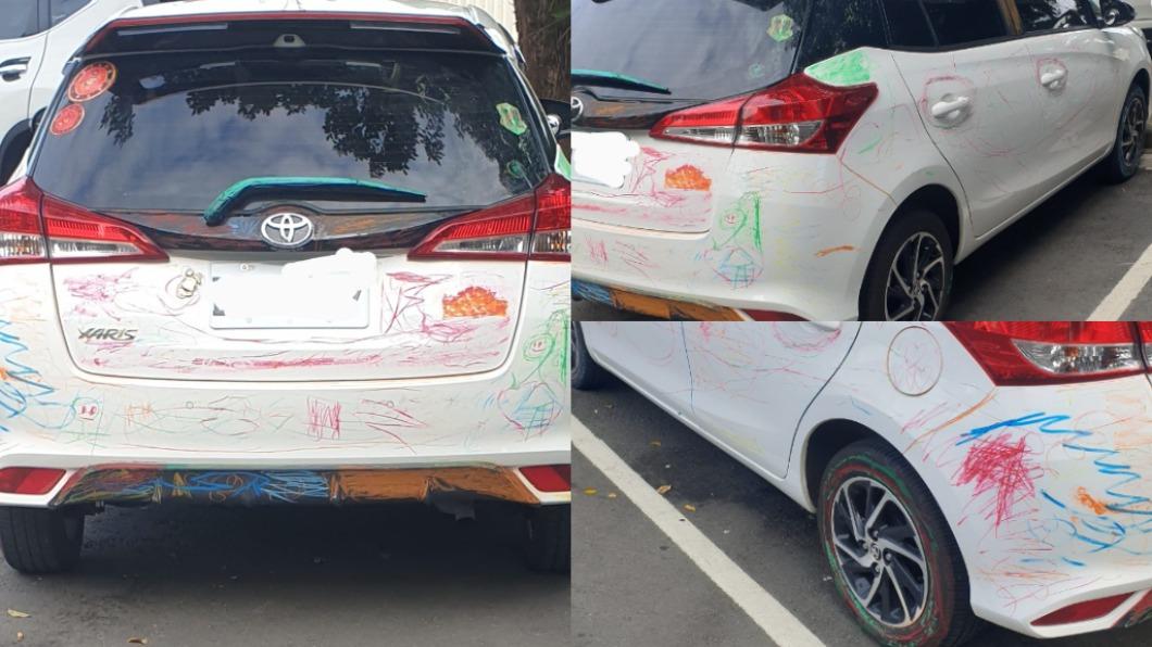 爸爸崩潰！白車驚成「塗鴉稿紙」　網還原現場笑翻：獨一無二