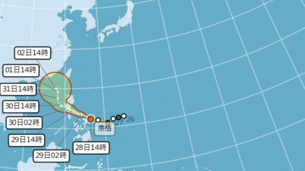 奈格颱風移動路徑。(圖/中央氣象局)