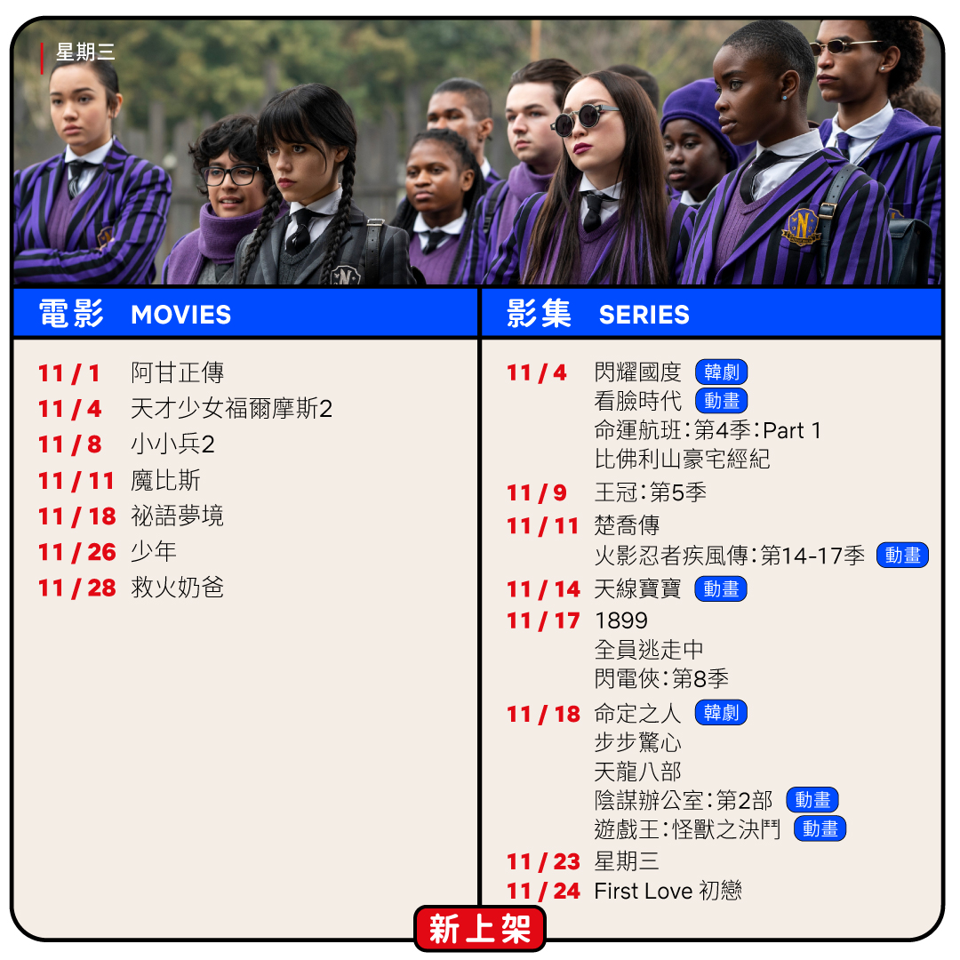 Netflix11月上架片單。（圖／翻攝自Netflix臉書）