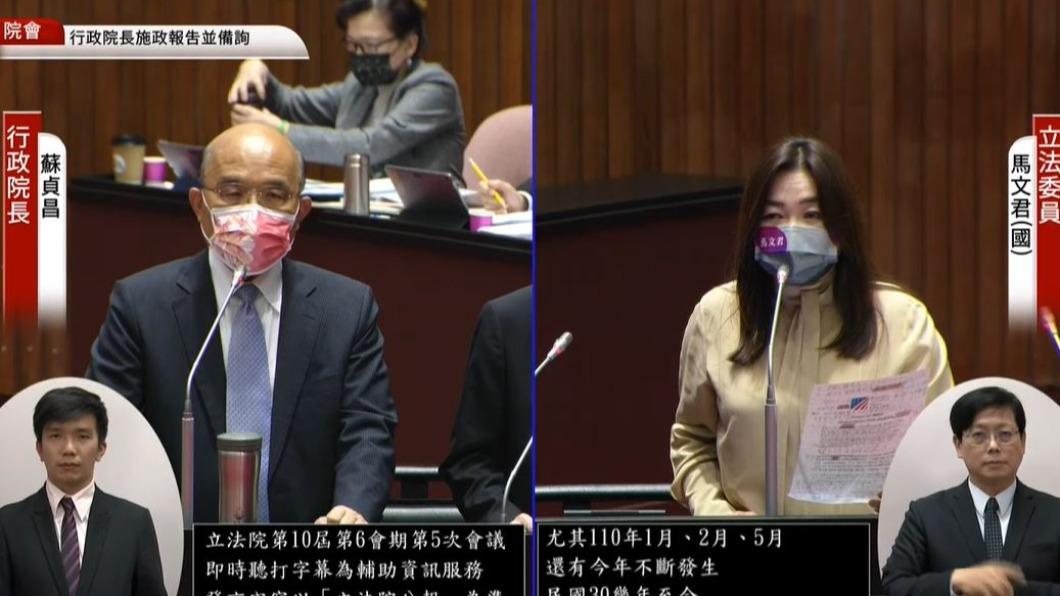 行政院長蘇貞昌、國民黨立委馬文君(圖/翻攝自國會議事轉播頻道)