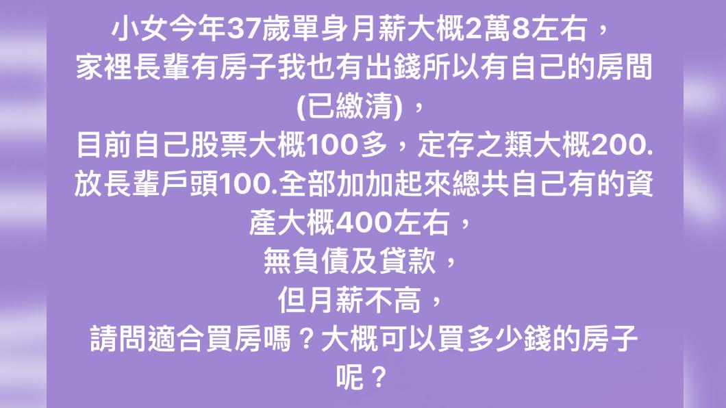 原PO發文。（圖／翻攝自買房知識家A你的Q臉書）