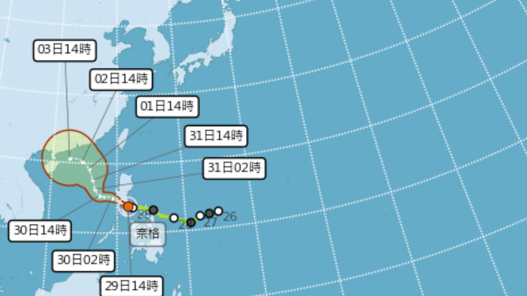 奈格颱風路徑圖。（圖／中央氣象局）